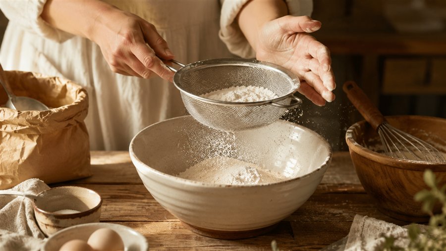 粉をはかる手元